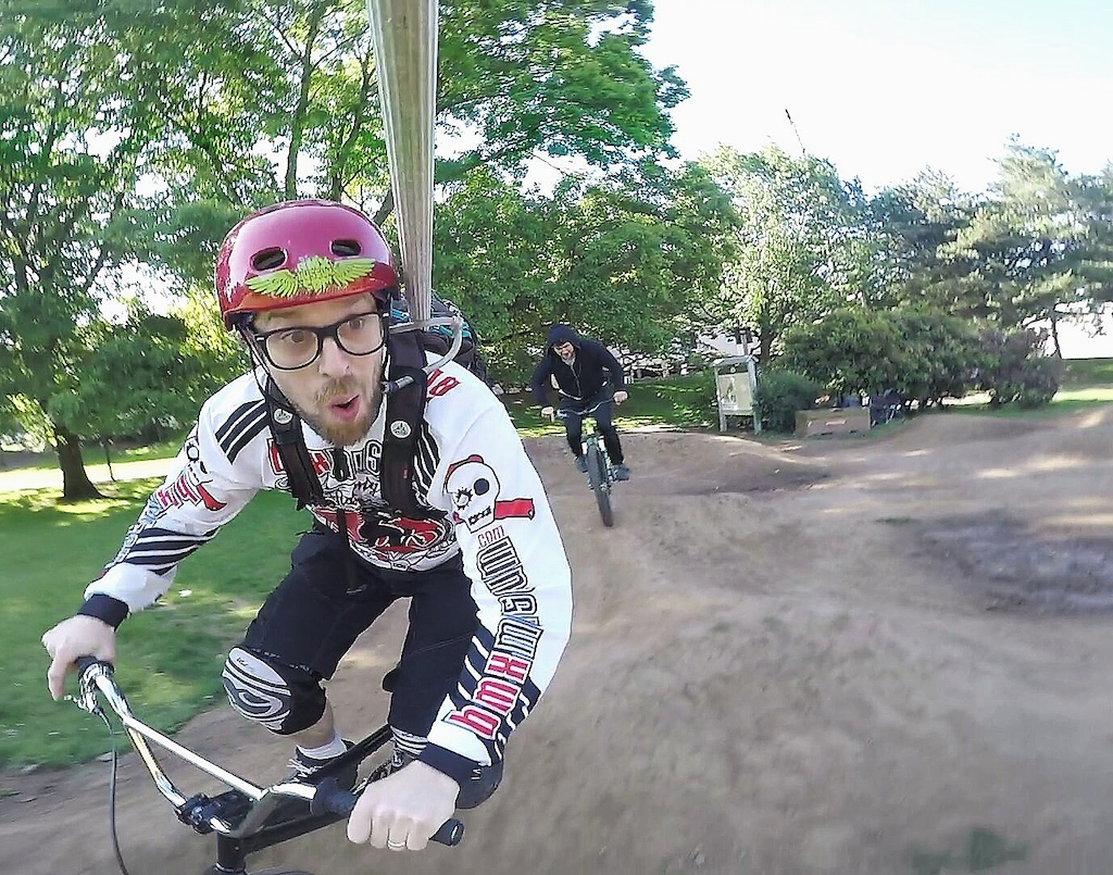 Fun at the newest pump track ever with a selfie stick and a mullet on 22" wheels!