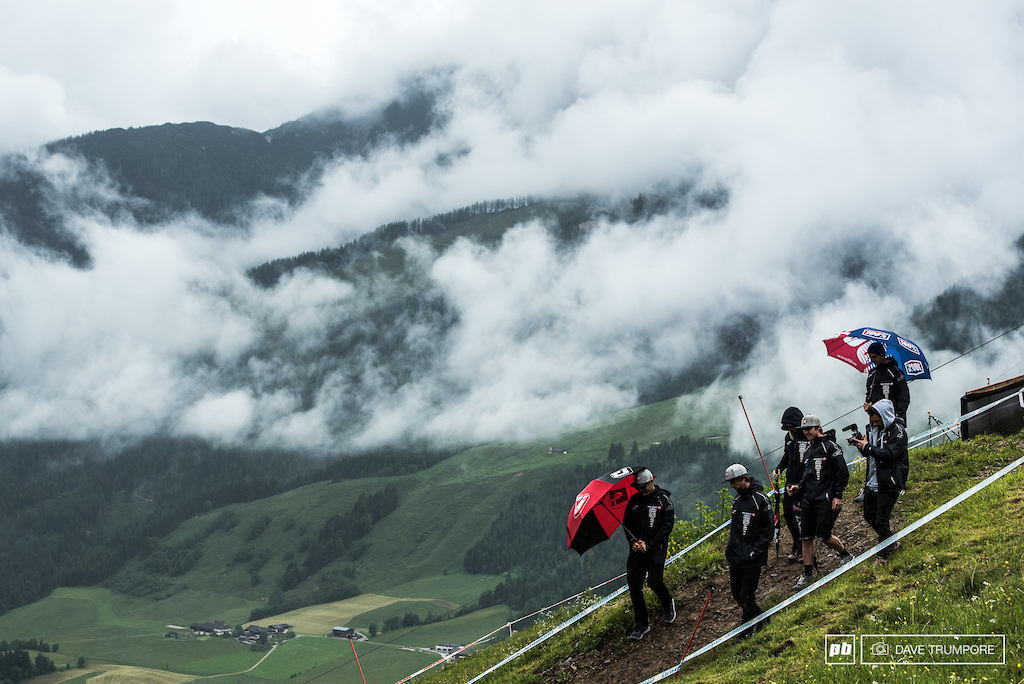 The Polygon UR Team begins their slip and slide down the soggy slopes of Leogang.