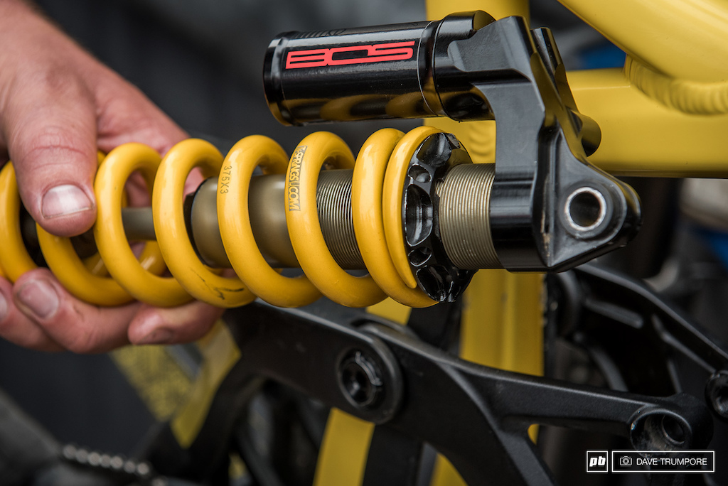 While most BOS sponsored riders opt for their air shock in the rear, Andrew Neething has been testing a child STOY with a custom spring from Ti-Srings.
