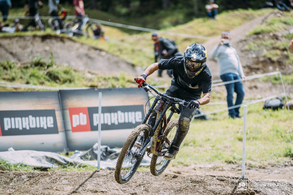 Louis Reboul rides his downhill Scott Voltage on the Speed and Style course.