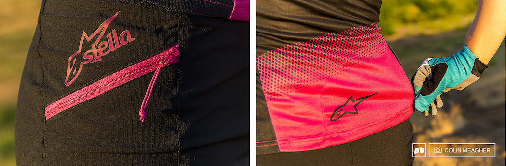 Detail Shots of Alpinestars' Stella Pathfinder Short and the Stella Mesa SS jersey.
