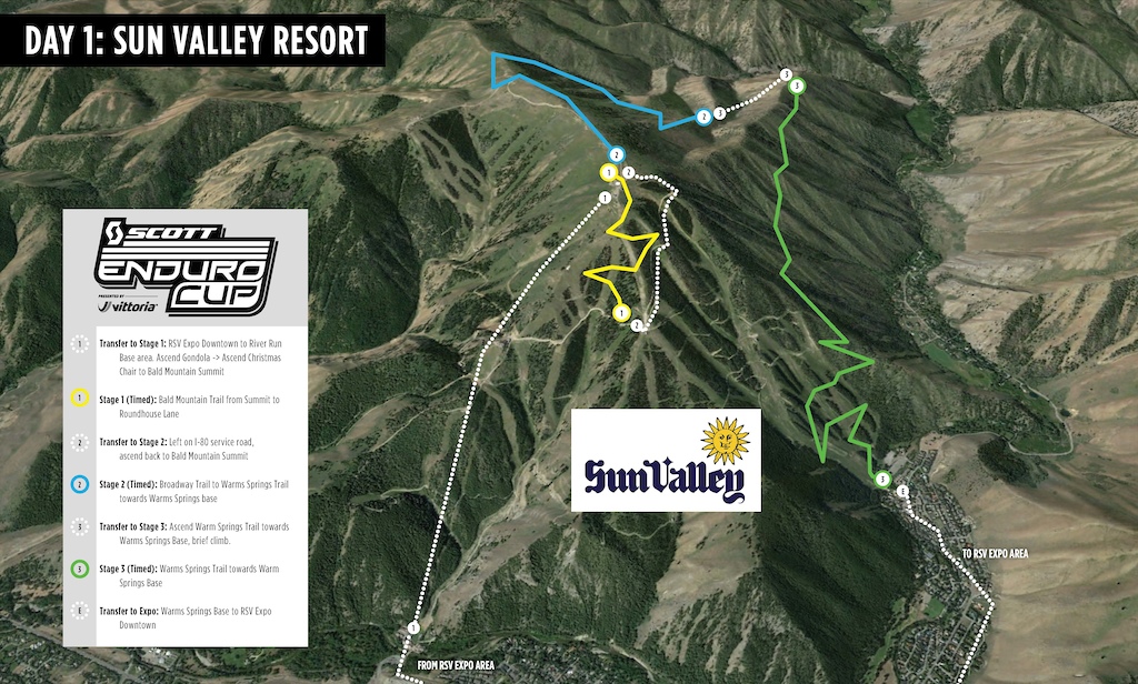 Round 3 of the SCOTT Enduro Cup in Sun Valley. Course map, Day 1
