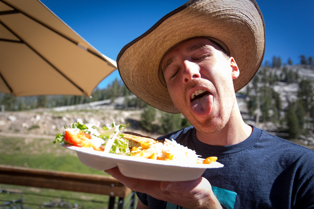 Evan Turpin, throwing down on the pasta meal that was included for every racer who participated in Saturday's event.