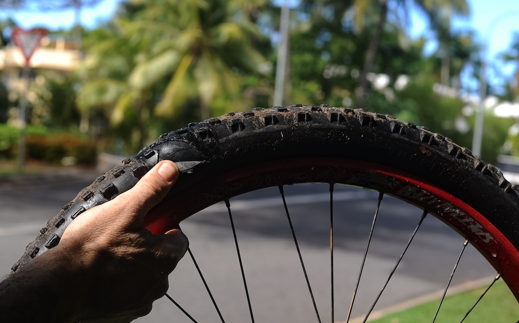 The burst in my tyre during the RRR bike race in Port Douglas. Yes I ate dirt, took me 20 mins to repair. I finished the 35km race in 2 hours.