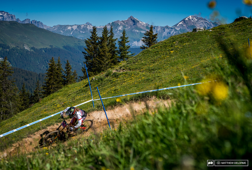 Manon dropping into the top berms in morning practice session. Manon was second fastest in timed training today.
