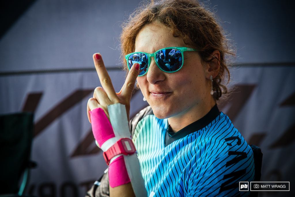 Ines Thoma has some slightly sore ligaments in her wrist, but she was feeling good to race this morning.