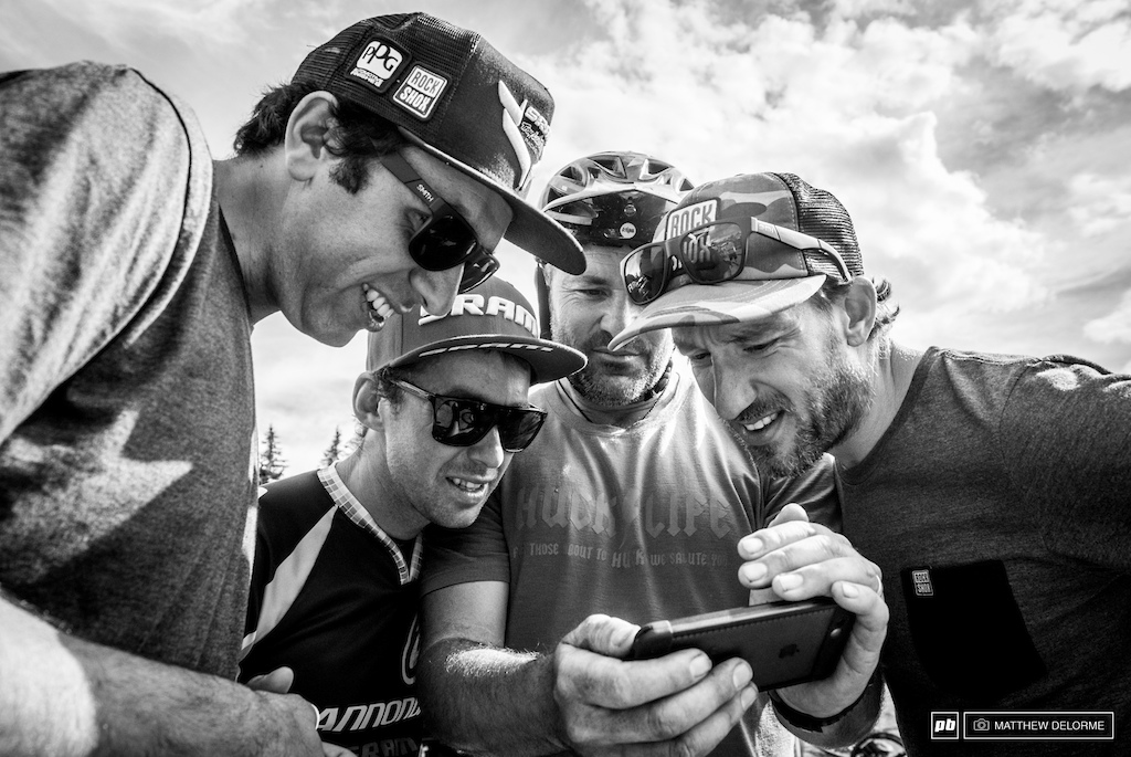 Just a few SRAM lads enjoying some highlights from the drop on stage six.