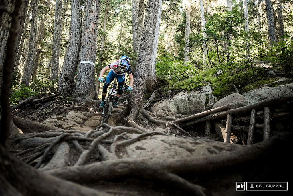 Josh Carlson swapped his enduro bike for a little extra DH bike muscle to tackle the super rough Garbo track.