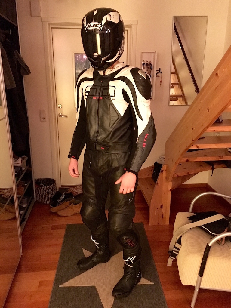 New outfit for 2016 Linstrands leather suit, alpinestars boots, hjc rpha10 helmet
