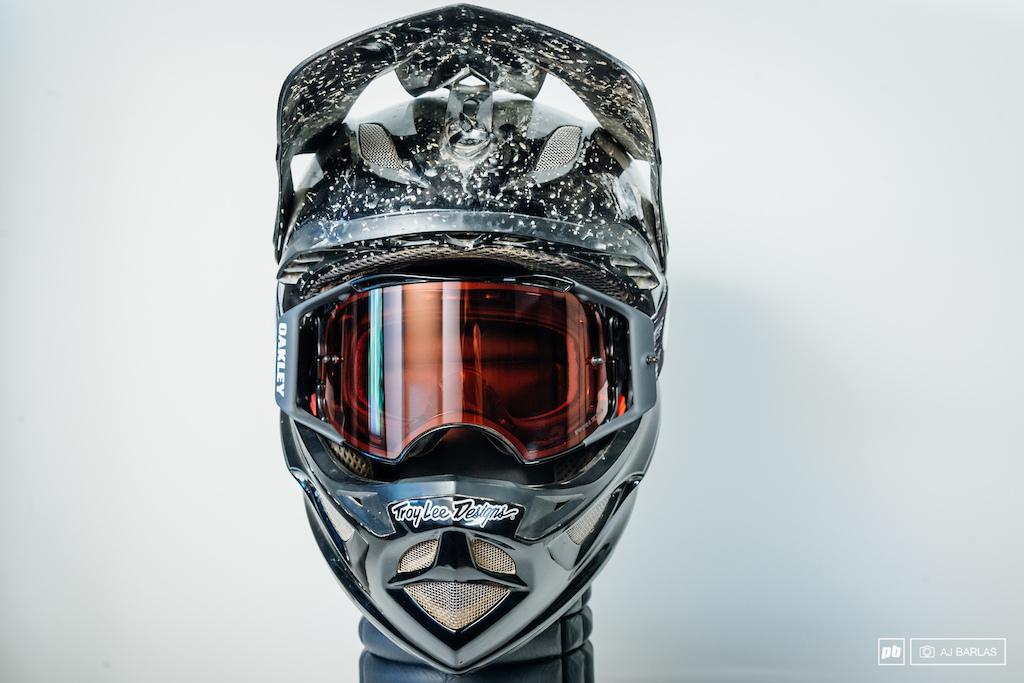 The Oakley Airbrake Prizm in a Troy Lee D3 full face