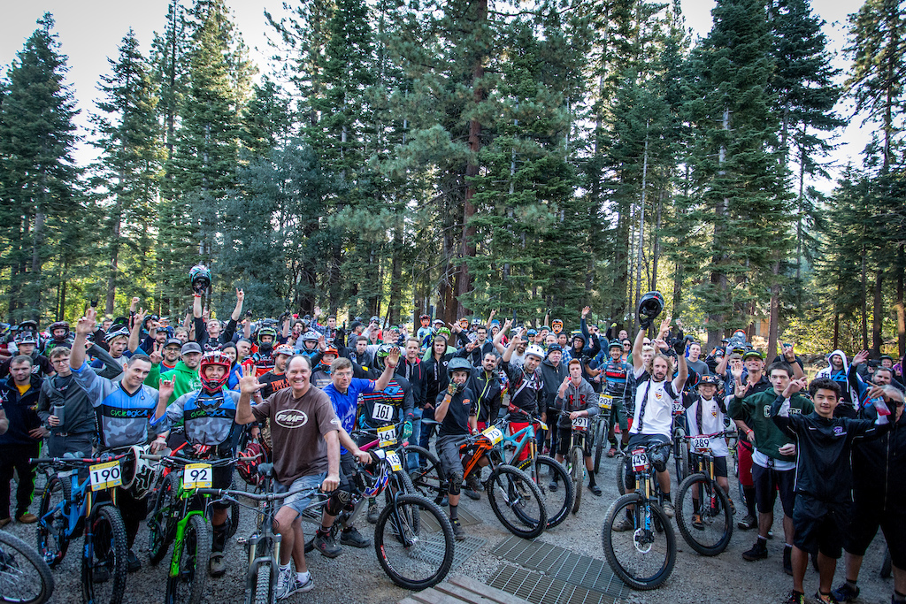The racers at the morning riders meeting were so expansive we couldn t get a shot with everyone in it.