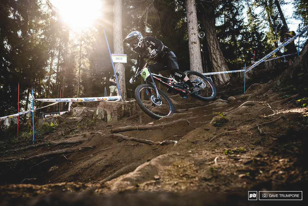 Nick Nestoroff drifts it into the steep open section during the morning golden hour.