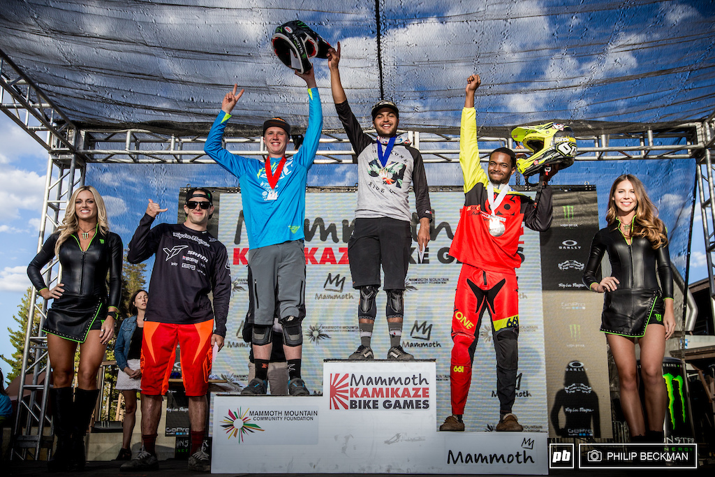 The Pro Men's Dual Slalom podium was topped by Austin Warren, flanked by Devin Kjaer, Cody Johnson and Cam Zink.