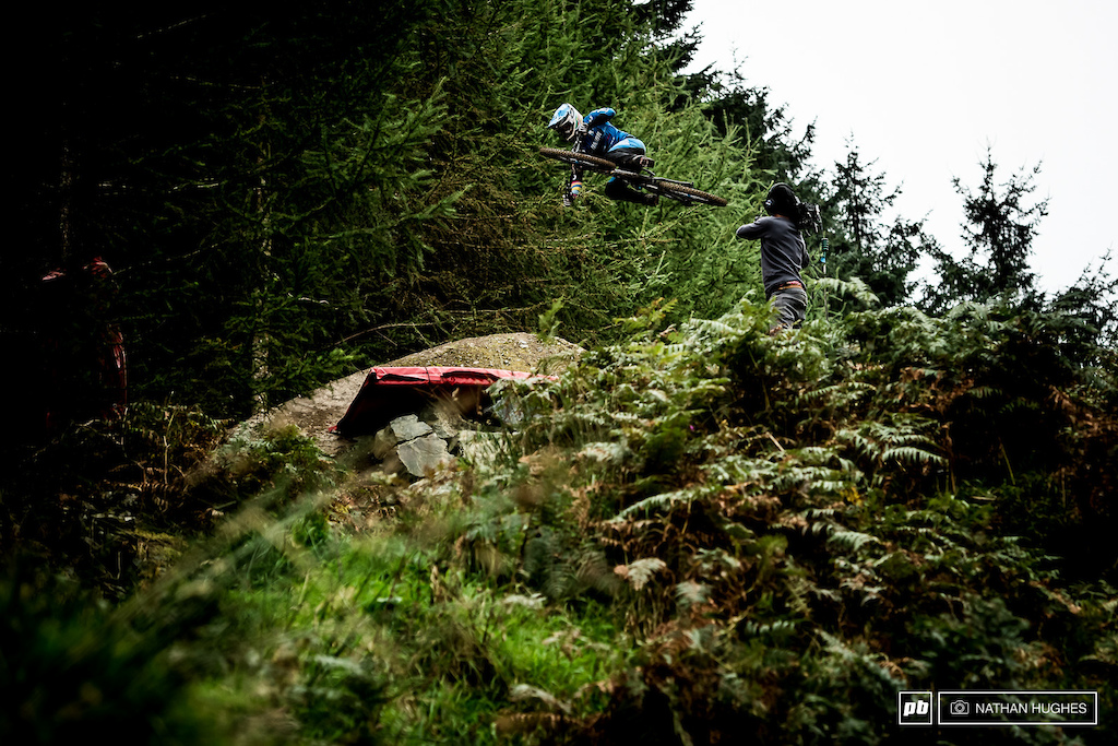 Ruaridh Cunningham going ninja on the bigger of the two wall jumps.