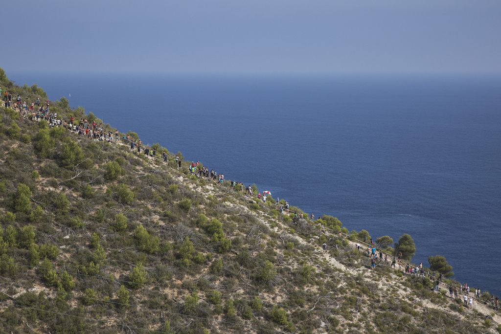 The fans lined the hillside above Varigotti to cheer the riders on down stage 7. Photo - Brady Lawrence.