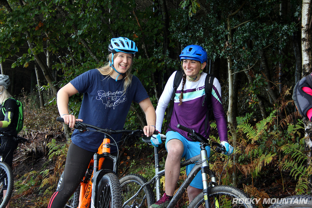 Southern Ladies MTB rider Charlotte Stokes (pictured left) hits the Haldon trails testing out the new 2017 Rocky Mountain Pipeline 750 MSL.