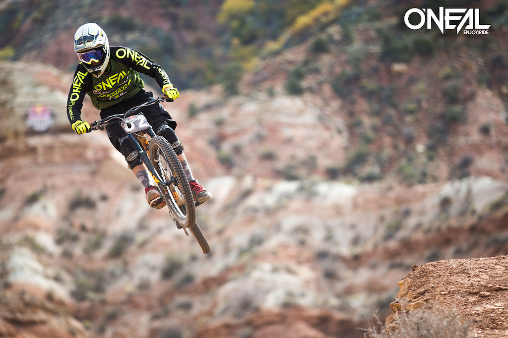 All Mountain Boss and O'Neal team rider James Doerfing showed his signature carving style at the Red Bull Rampage.