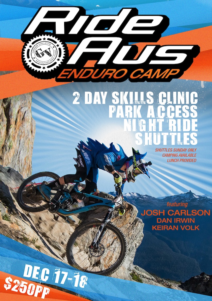 Enduro camp
2 Day skills clinic
Shuttles

email rideaus@outlook.com.au for all enquires - book via greenvalleysmountainbikepark.com