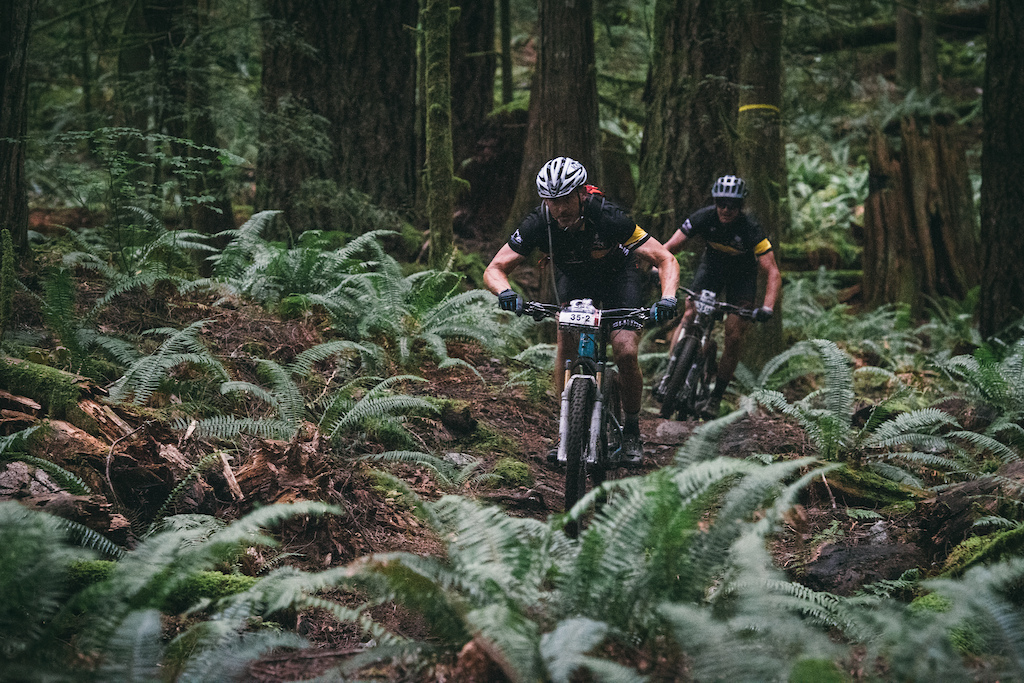 Bucket list check for Shimano s Marketing manager Joe Lawwill as he and BC Bike Race teammate Flyin Brian Lopes take the overall team category win. Photo Margus Riga
