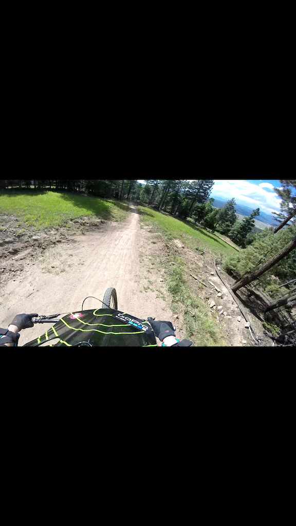 This is a sweet screenshot of some Gopro footage of the Boulder Dash trail at Angel Fire bike park, this jump is medium sized but has a super fast run in, so I try to overshoot it to flat hahaha. Check out my Youtube channel, Khyren Hoskovec, to see the video and other vids of Angel Fire bike park