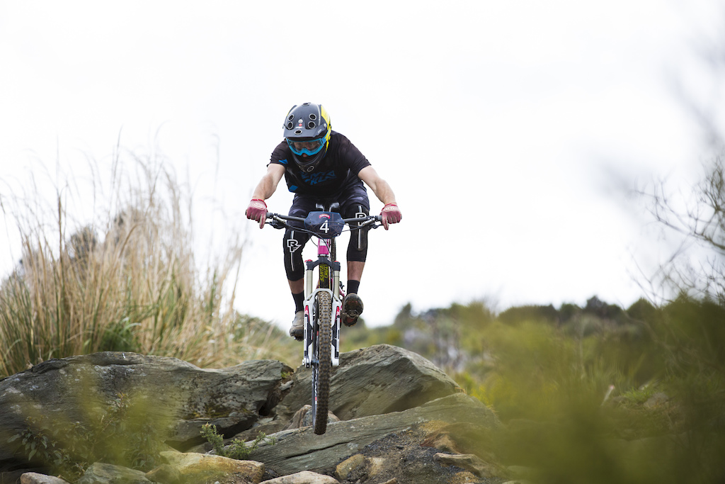 Dunedin charger Ethan Glover on his way to a podium finish at the Emerson's 3 Peaks Enduro mountain bike race held in terrain above Dunedin, New Zealand on December 03-04, 2016.