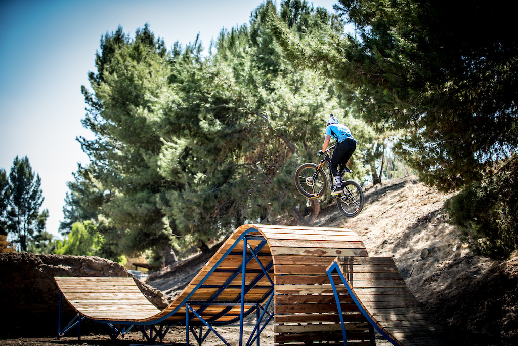 Brian Lopes on the Whale Tail, the final feature of the Slopestyle course.