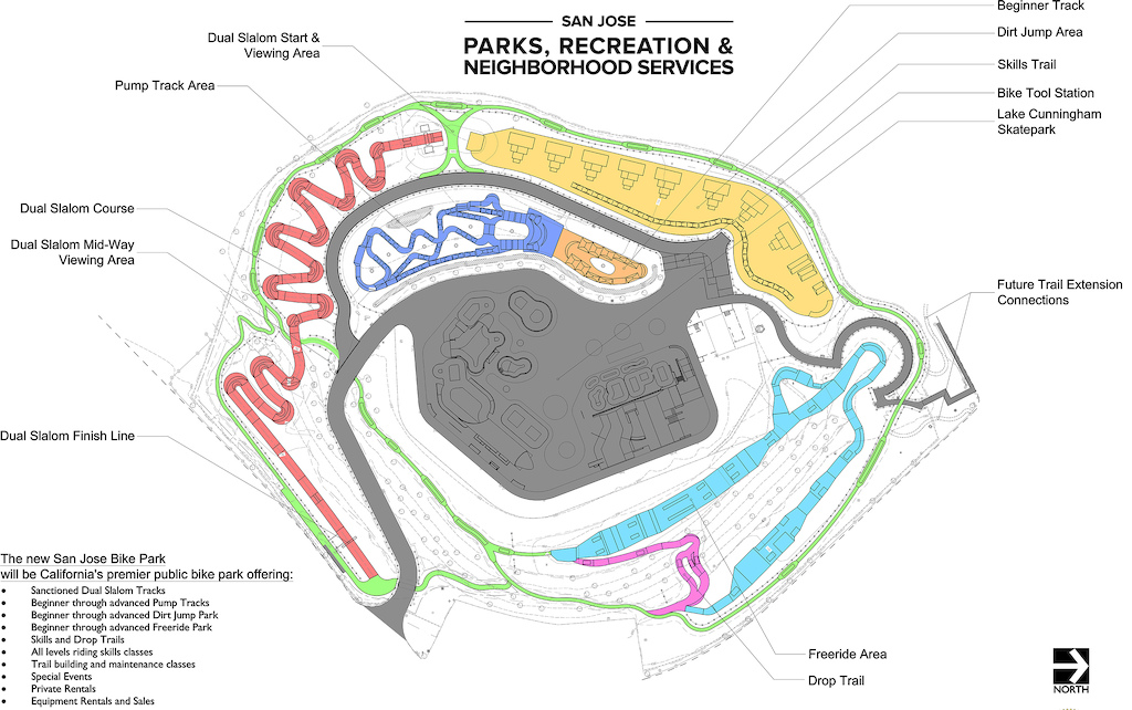 A general layout of the 8 Acres of bike park being built by the City of San Jose at the Lake Cunningham Regional Park.