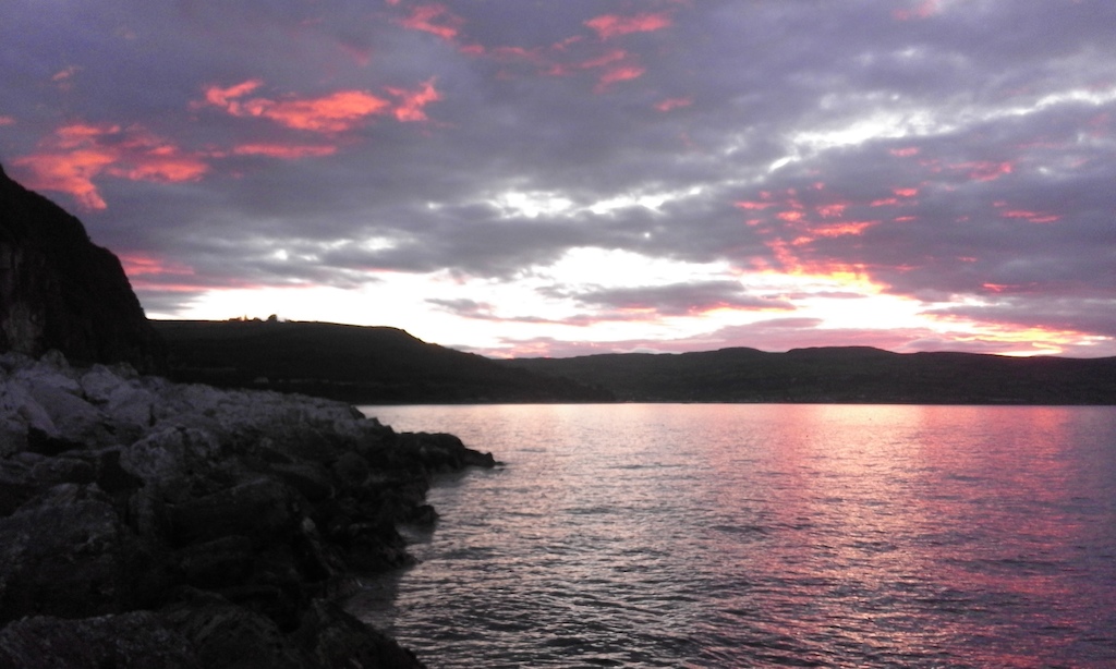 Sunset over Glenarm, County Antrim while fishing