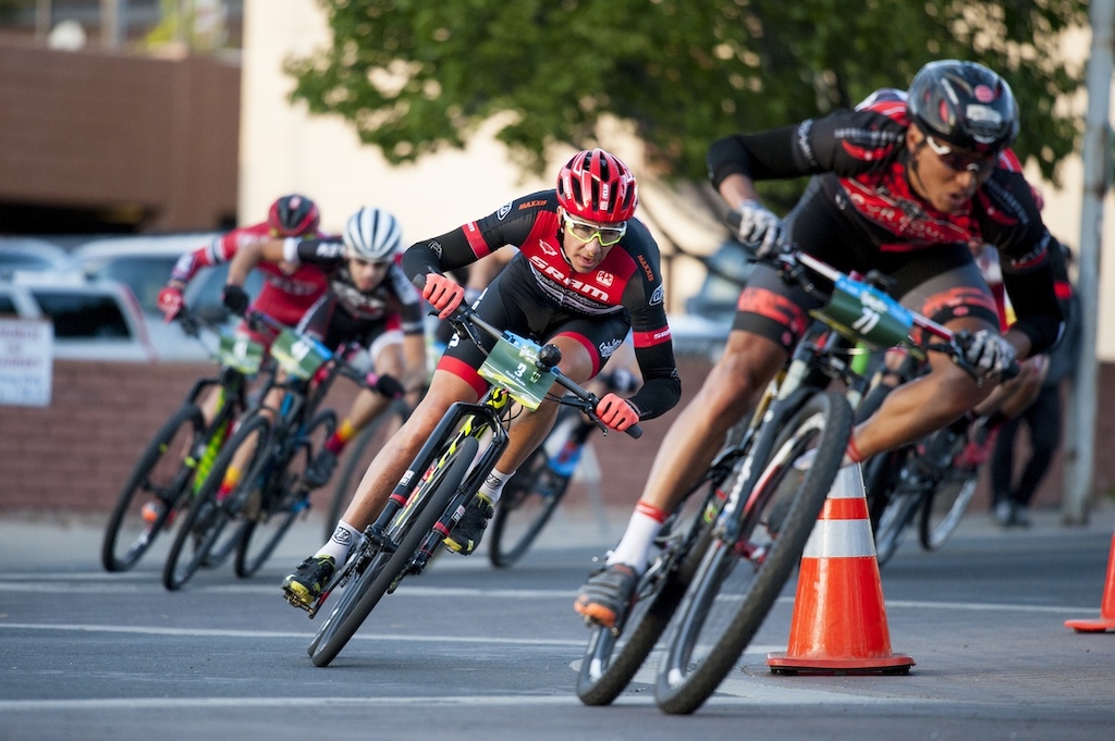 Todd Wells leans into the turns during the Fat Tire Crit Friday.