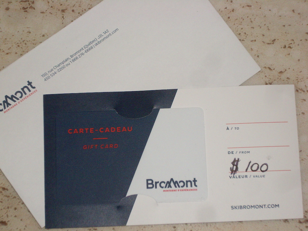 2017 100$ Bromont Gift Card