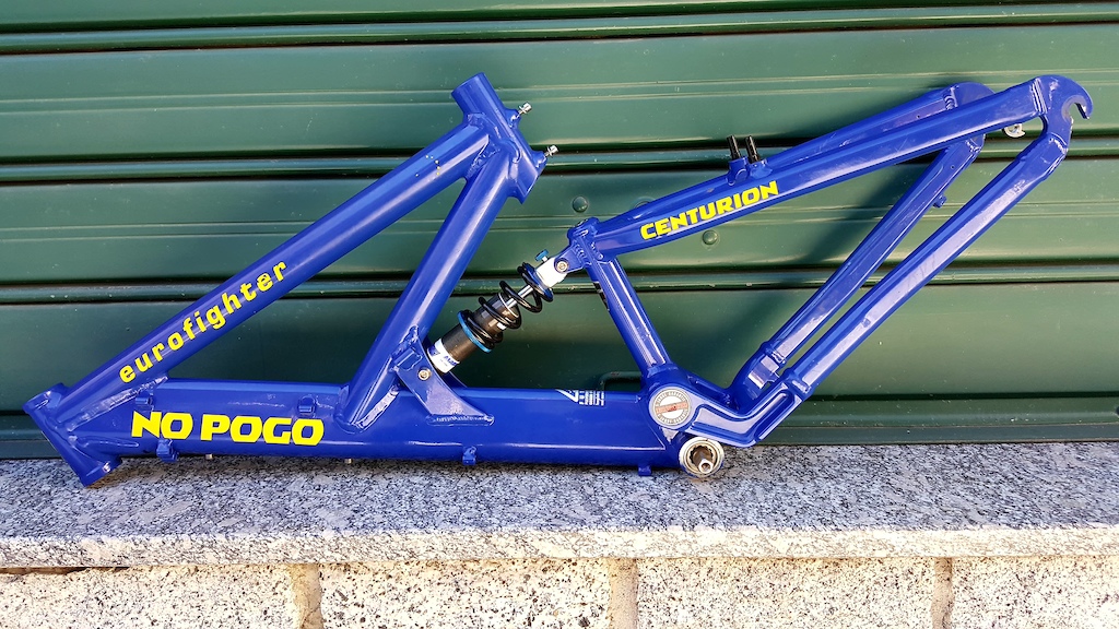 Centurion No Pogo b, Eurofighter edition, Year 1997, 100mm travel, QR axle, Marzocchi The Boss shock, Winner of “Bike of the Year 1997-1998” in Germany