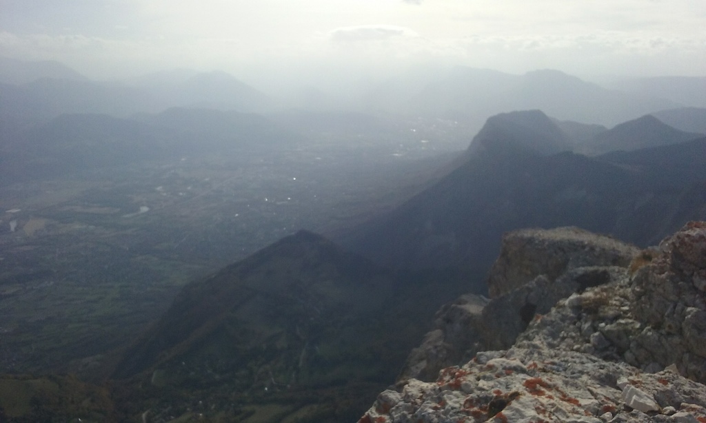 Looking back to Grenoble from the top of an extremely windy Le Dent de Crolles