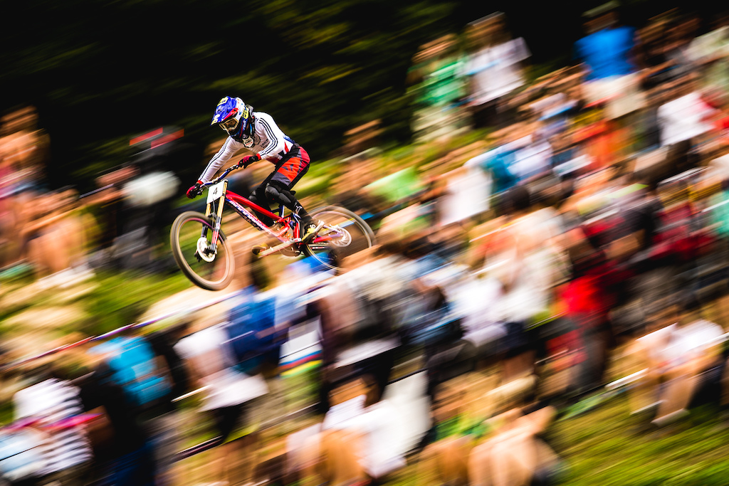 Danny Hart sending it deep off the step down into the finish arena, en route to winning the 2016 World Championship.
