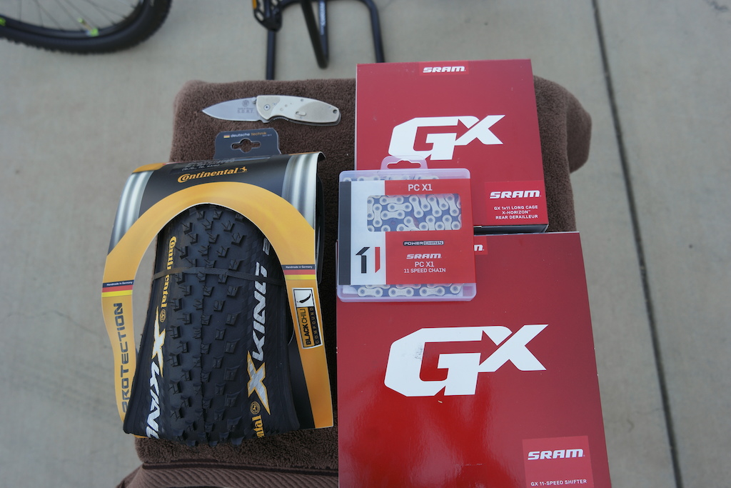 New 1x11 setup ant rear tire, continental X-King, and Sram GX 1x11 group set.