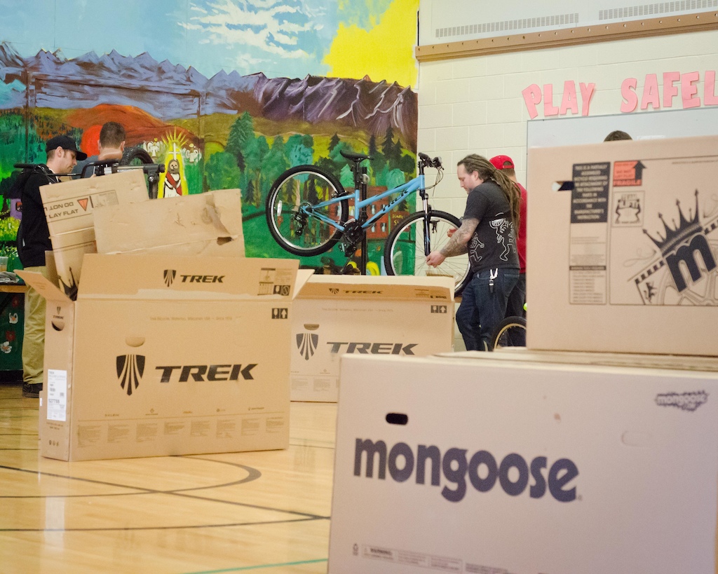 Calgary stop of the 2017 Pinkbike Share the Ride program at the Sacred Heart Elementary school..