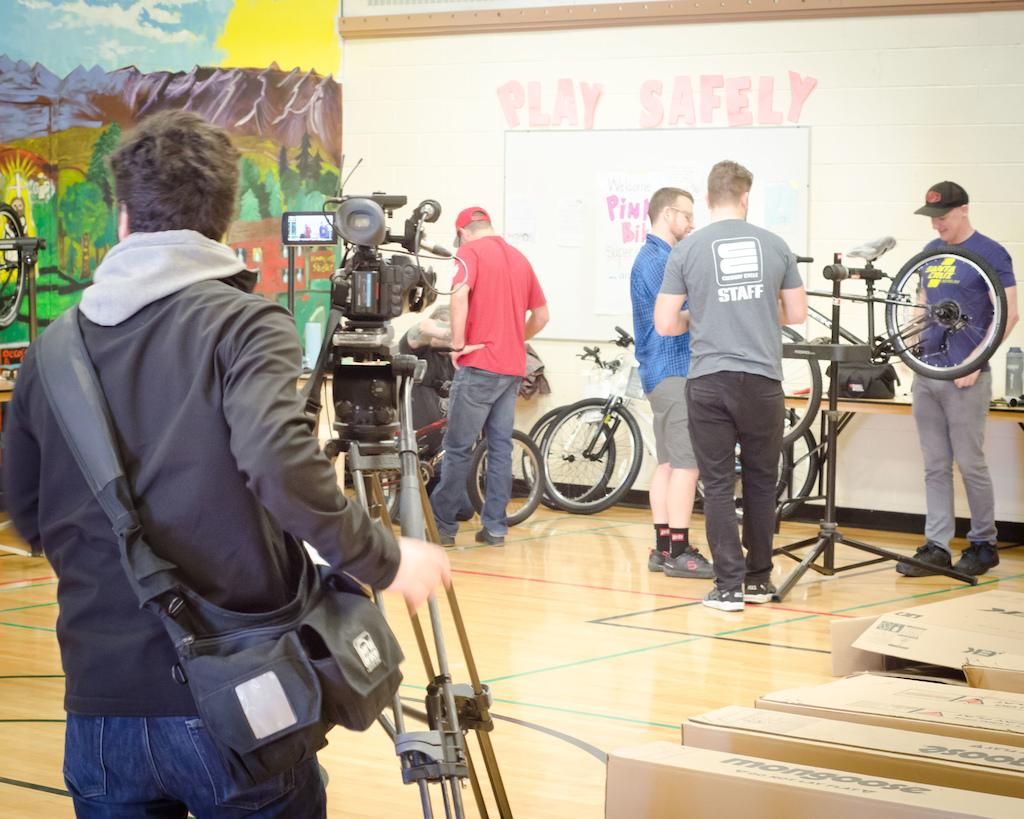 Calgary stop of the 2017 Pinkbike Share the Ride program at the Sacred Heart Elementary school..