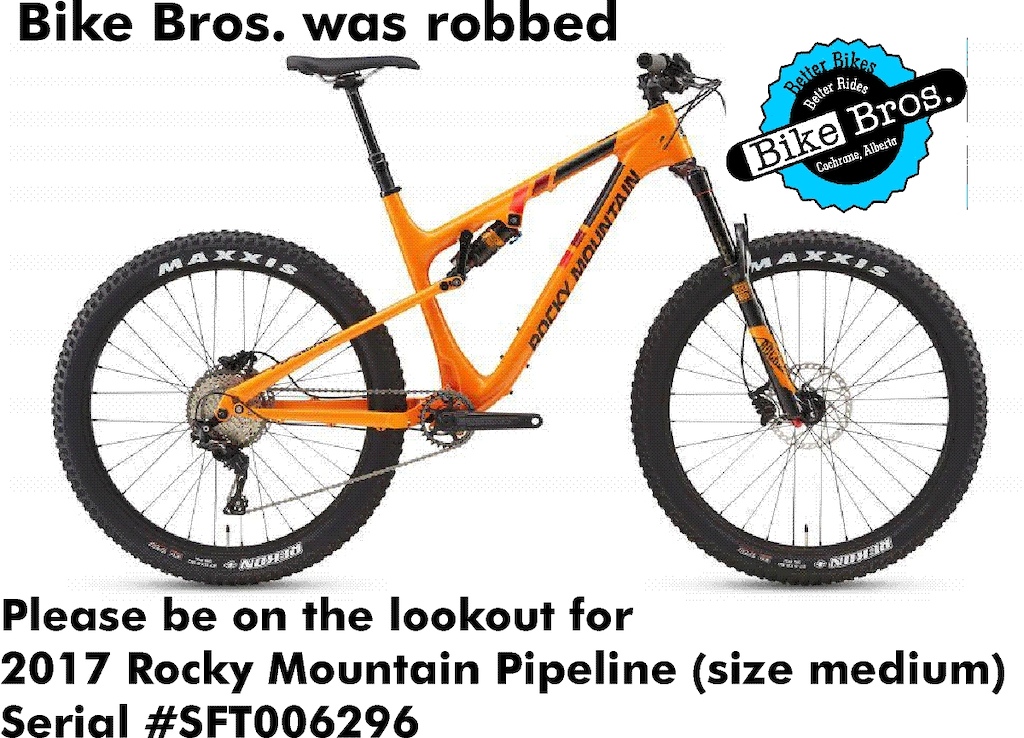 Stolen February 5th. Break and enter theft. Call Bike Bros (403)932-7010 or rcmp