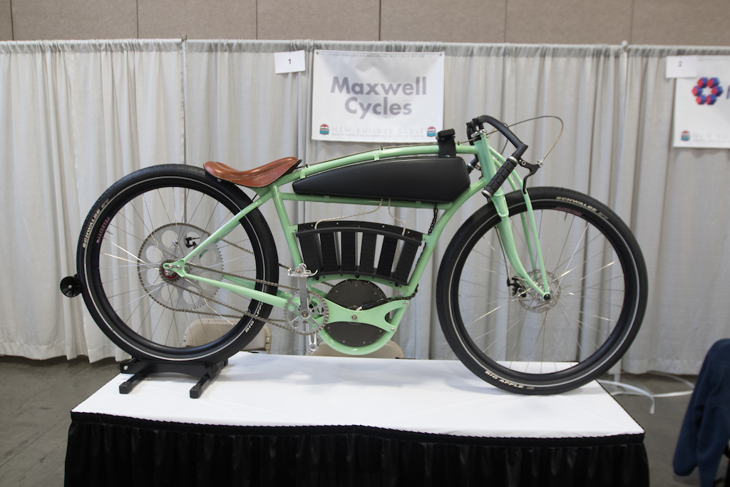 Maxwell Cycles was on the new builder row and had this old school moto inspired ebike. This is pure art and function combine. It is governed to top out at 30 mph so it can stay in the ebike class.