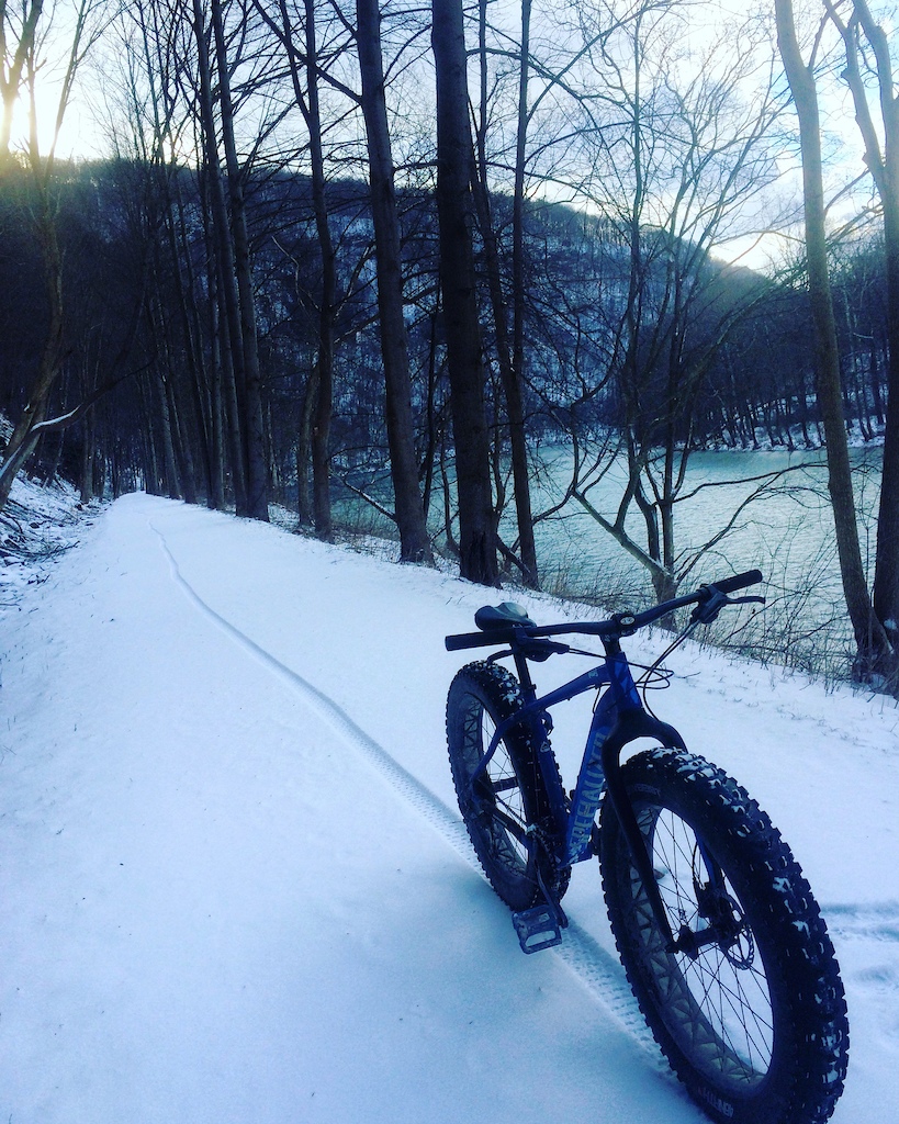 Fresh tracks with the Specialized FatBoy on Great Allegheny Passage along the Youghiogheny River.