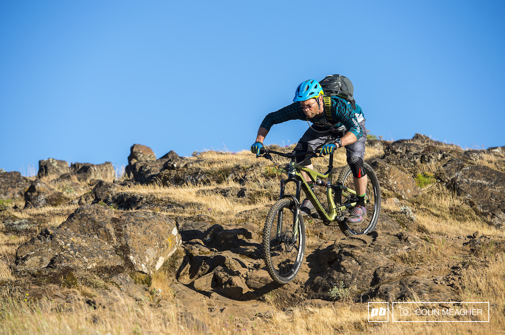 Vernon Felton testing bikes on the trails surrounding Hood River, OR.  Salsa Cycles Redpoint