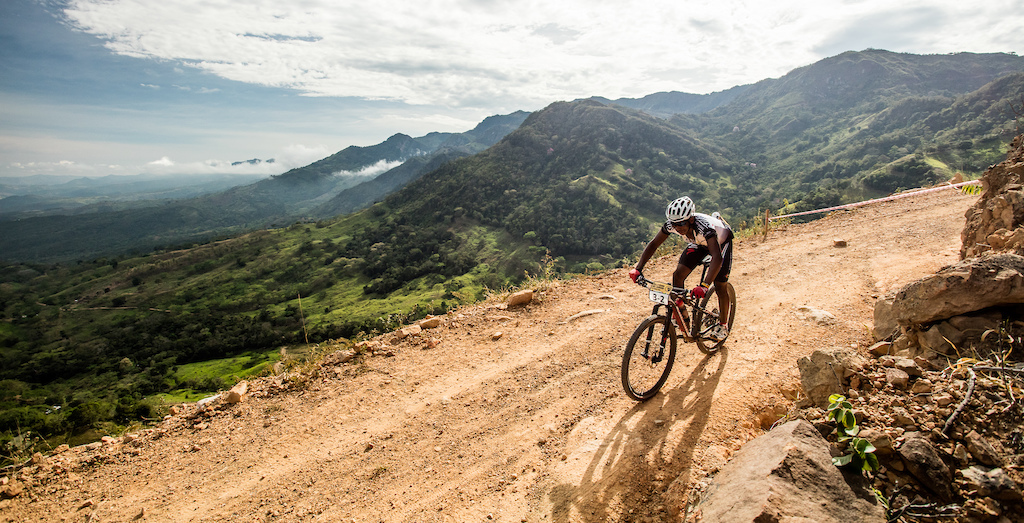 Sipho Madolo, South Africa, descending in Cundinamarca, during Stage 1, Desert, of La Leyenda del Dorado 2016.