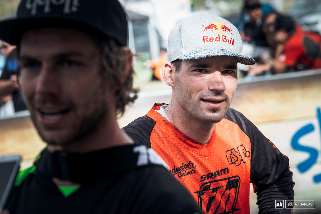 Slavik battled a small wrist injury to come away with a podium spot, riding on his hardtail.