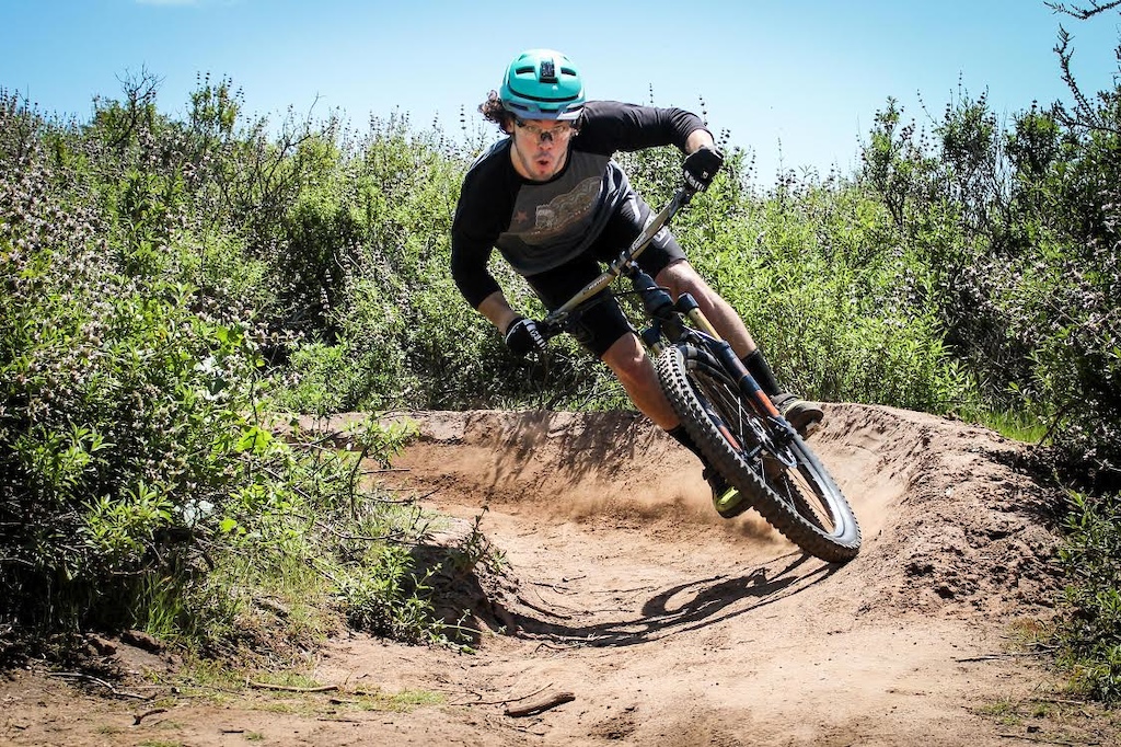 Jake Smith destroying the turn on his local trails aboard his new Evil Following Slalom build.