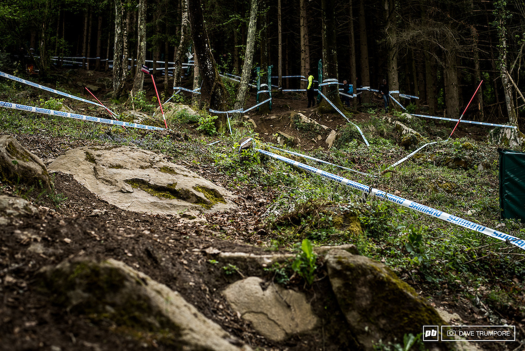 other than a brief flat straightaway near the top of the course, the track in Lourdes never lets up. Throwing rocks, roots, and corners at riders in succession all the way to the bottom.