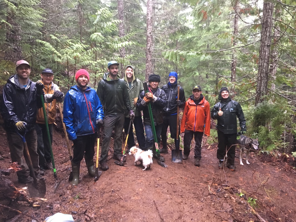 You cannot have a trail day without a little white dog. Squamish got 520mm of rain last November during the build.