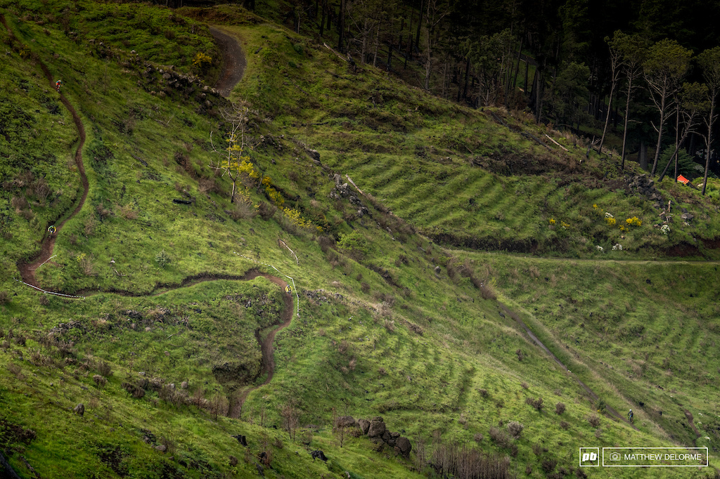 The riders take to practice on some lovely single track.