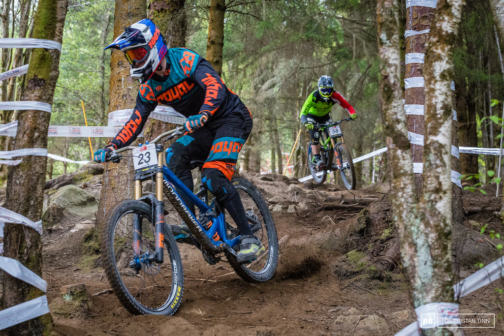 Frazer McCubbing kicks up some hero dirt in the short wooded section