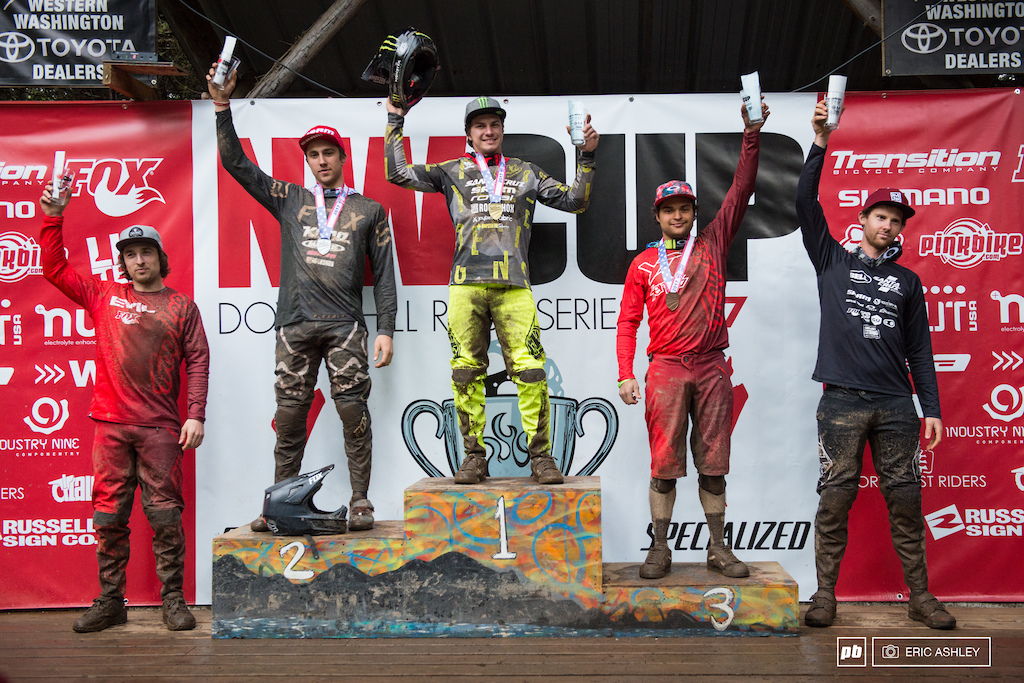 Pro Men Podium Mitch Ropelato Magnus Manson Austin Warren Luke Strobel and Kiran MacKinnon.