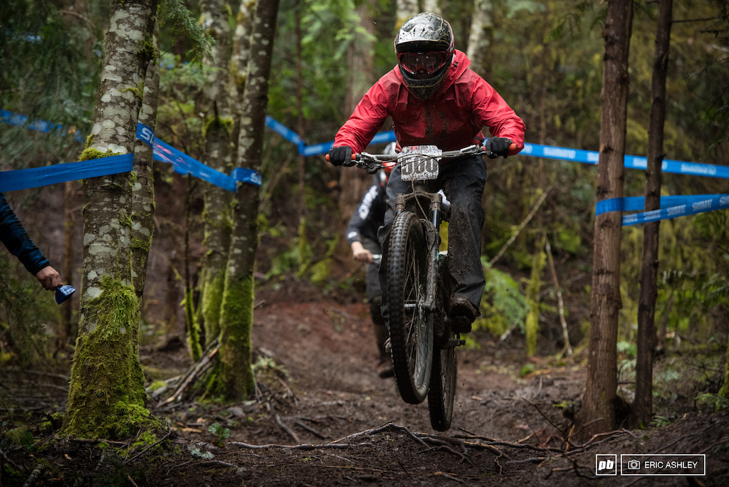 Ryan Hayles gets a little lift off iin a new patch of trail called Rekluse Cat 1 Men 30-39 .