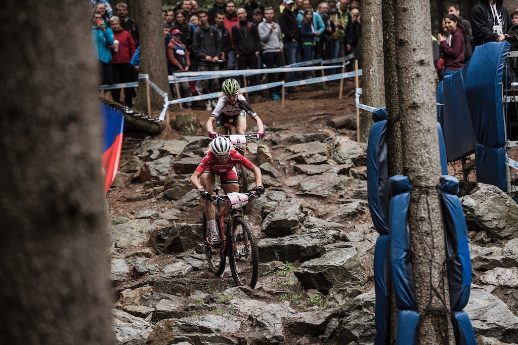 Jolanda Neff performs at the UCI Mountain Bike World Cup in Nove Mesto, Czech Republic on May 24th 2015 // Bartek Wolinski/Red Bull Content Pool // P-20150524-00721 // Usage for editorial use only // Please go to www.redbullcontentpool.com for further information. //